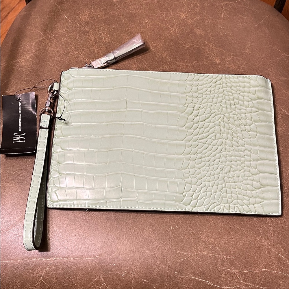 Mint Green Crocodile Embossed Clutch